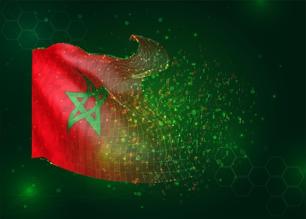 morocco on vector 3d flag on green background with polygons and data numbers