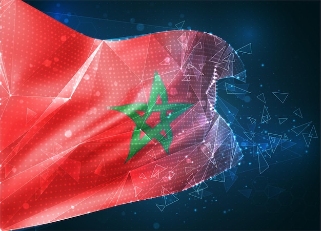 morocco,  vector flag, virtual abstract 3d object from triangular polygons on a blue background