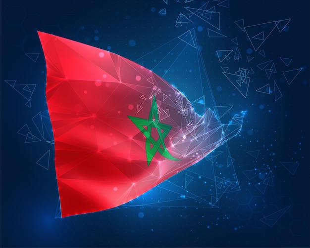 morocco vector flag virtual abstract 3d object from triangular polygons on a blue background