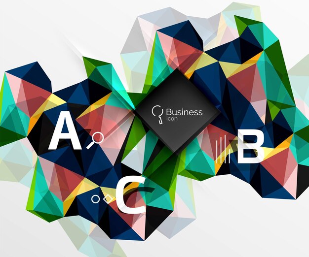 Mosaic low poly abstract background with infographics abc options with text Vector template background for workflow layout diagram number options or web design