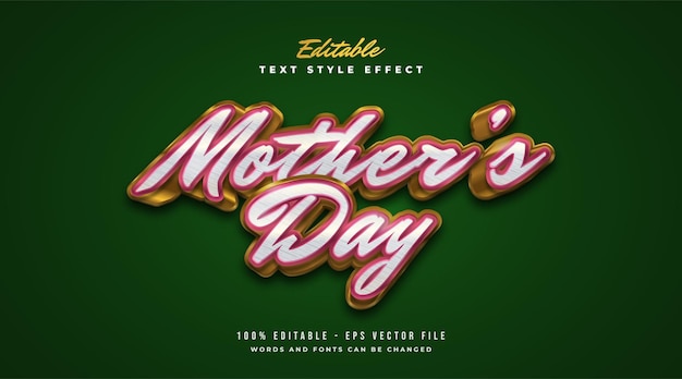 Mother's Day Text in Red and Gold with Vintage Style and Embossed Effect. Editable Text Style Effect