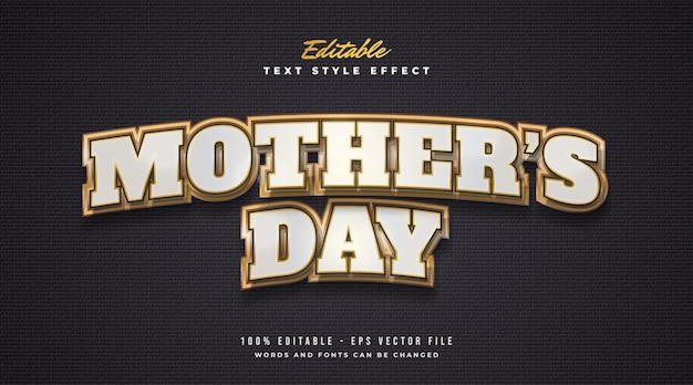 Mother's Day Text in White and Gold with Curved Effect. Editable Text Style Effect