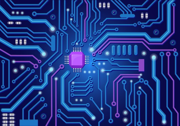 Motherboard pcb background Circuit board texture computer digital system blueprint processor microchip electrical pcb ai scifi futuristic technology neat vector illustration