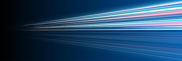 Motion luminous linear trails horizontal banner high speed blue and pink glowing rays abstract long
