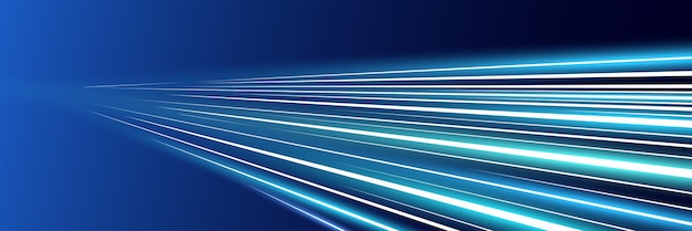 Motion luminous linear trails horizontal banner high speed bright blue glowing rays abstract