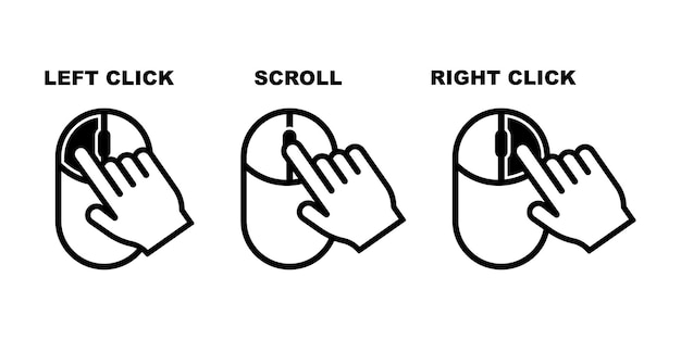 Mouse click on left right and scroll wheel button Instruction using for mouse Vector icons set