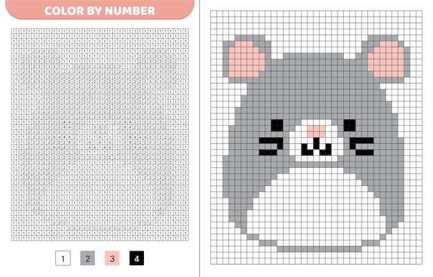 mouse squishmallow mousy color by number pixel coloring book numbered squares game for kids vector