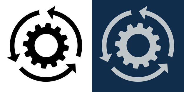 Moving gears with circular arrows Mechanism Industrial cycle concept Rotating gear wheel or gear icon