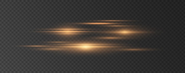 moving golden laser beams isolated on dark transparent background abstract light effect flares and glares flickering rays glowing in the dark vector illustration