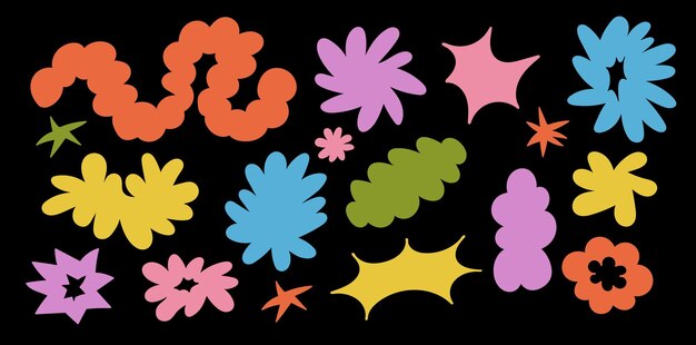 Multicolor retro organic shape Abstract sicker cloud starburst figure in trendy 90s 00s style Funny geometric blob