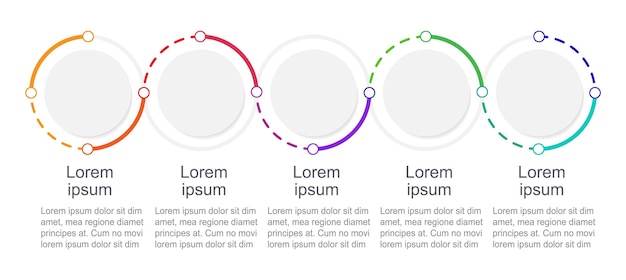 Multicolor round infographic chart design template Abstract infochart with copy space Instructional graphics with 5 step sequence Visual data presentation Arial Regular font used