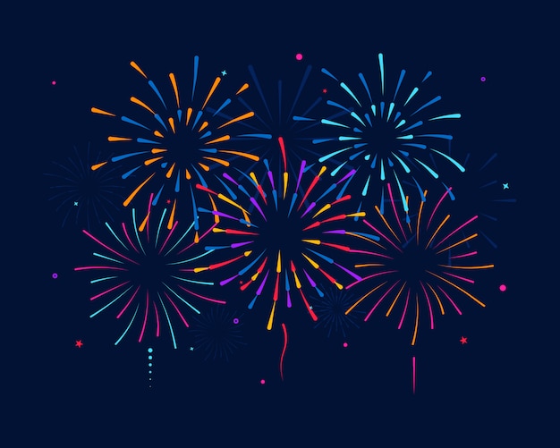 Multicolored firework isolated on background. Celebrating birthday or Christmas. Colorful fireworks for party, festival, feasts, multicolor skyfire, explosion stars.