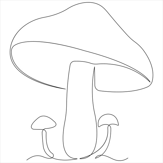 mushroom continuous single line art drawing plants concept outline vector