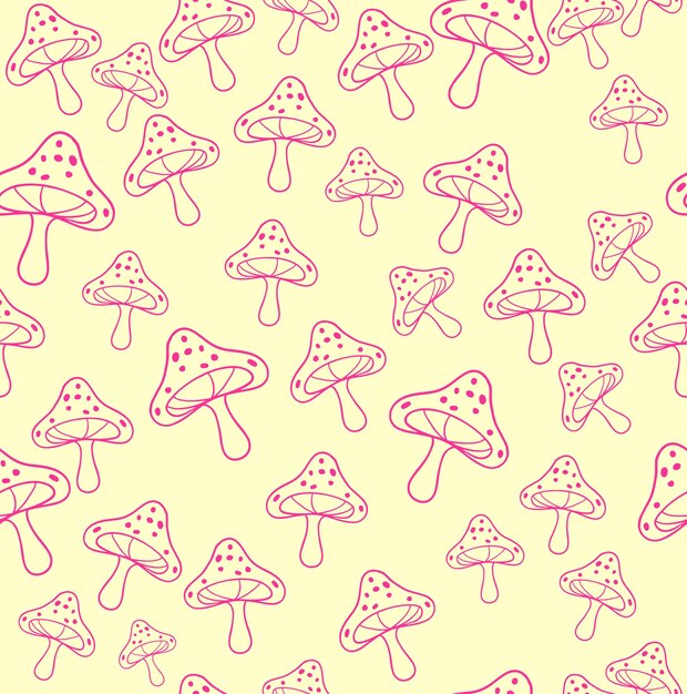 Mushroom doodle outline style pattern