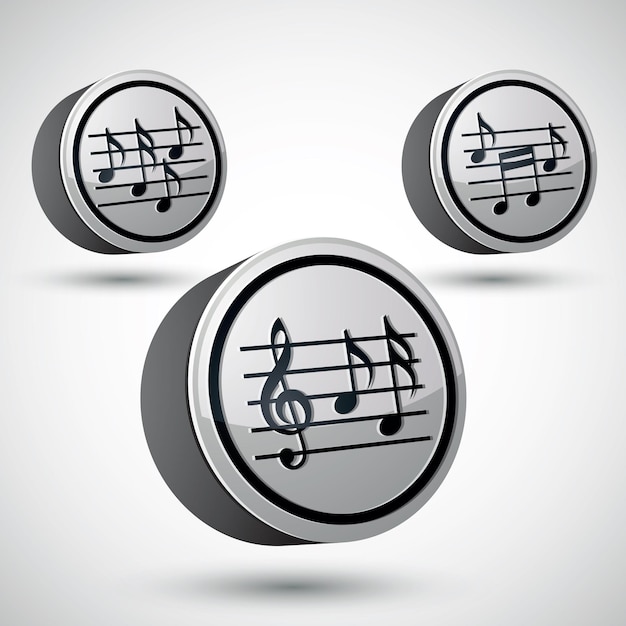 music sheets with g key and notes vector icons set isolated, 3d vector music theme design elements.