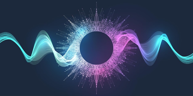 Music wave flow poster design with lines and dots