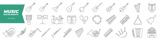 Musical instrument line icon set Concert sounds icon set