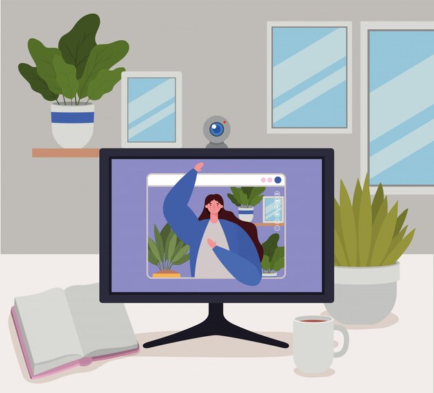 Naisen avatarkuva tietokoneella videopuhelussa