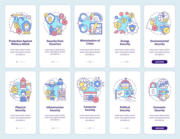 National and international security onboarding mobile app screen set