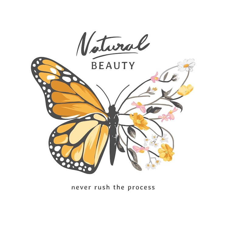 Vektori natural beauty slogan with butterfly half branches of flower vector illustration
