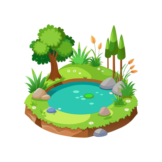 natural pond flat vector isolated on white background