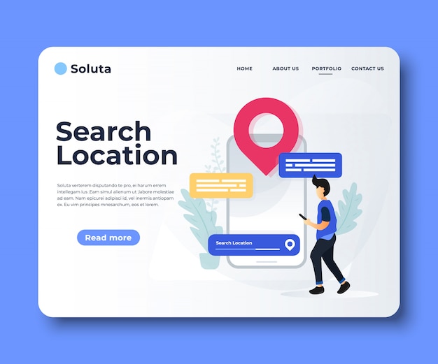 navigation app with map and location pin landing page. 