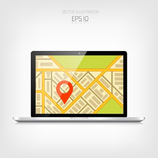 Navigation background with laptop and map responsive web design adaptive user interface