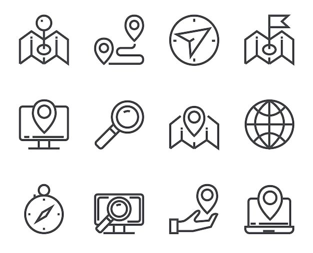 Navigation line icon isolated set Vector flat cartoon graphic design