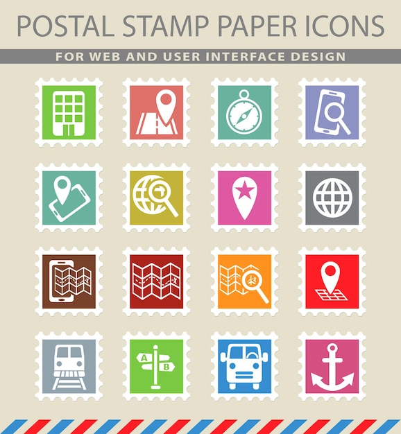 Navigation ransport map symbols on mail paper icons