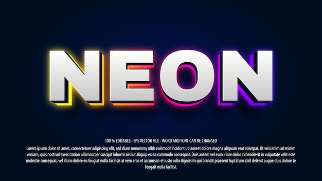 Neon 3d editable text effect template style