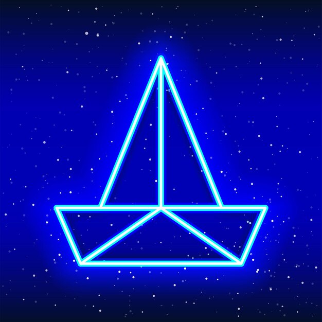 Neon blue origami ship Midnight blue The art of folding Neon linear ship design