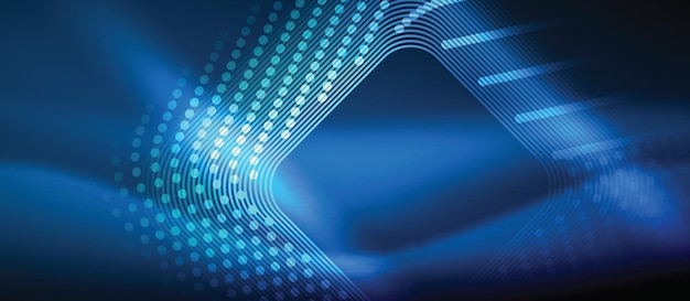 Neon glowing techno lines blue hitech futuristic abstract background template with square shapes