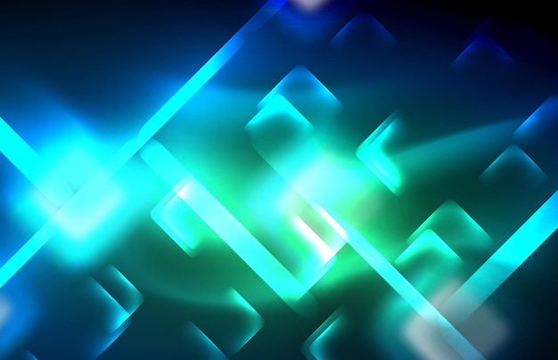 Neon glowing techno lines hitech futuristic abstract background template with square shapes