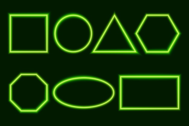 Neon green set of frames glowing borders vector illustration