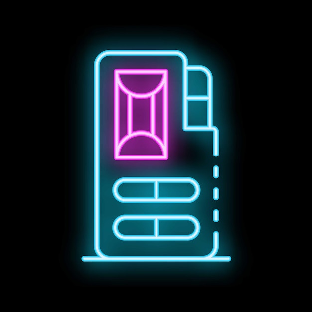 Neon sim card chip icon glowing on a black background