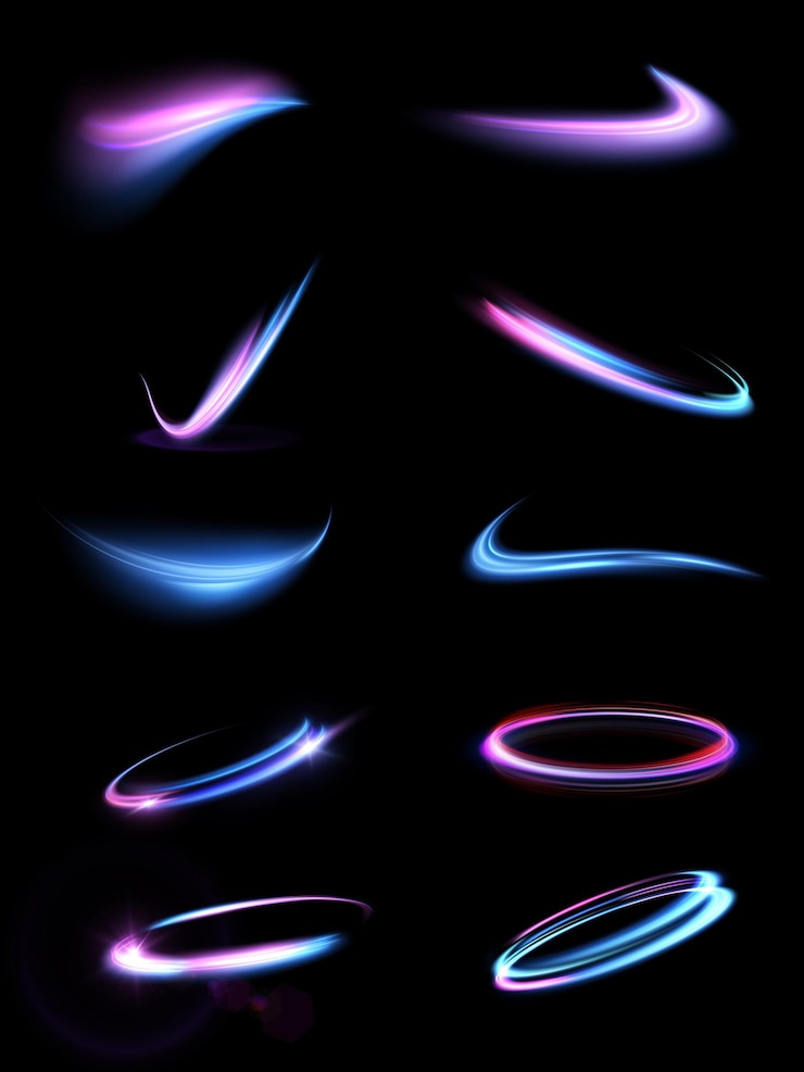 Vektori neon swirl blue red pink purple line curve light effect abstract ring background with glowing