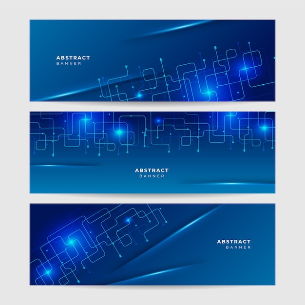 Networking neon style blue wide banner design background