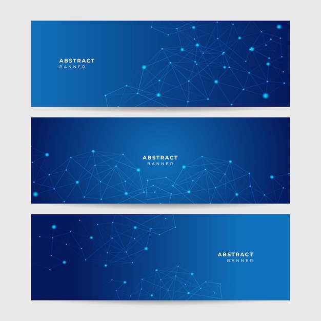 Networking neon style blue wide banner design background