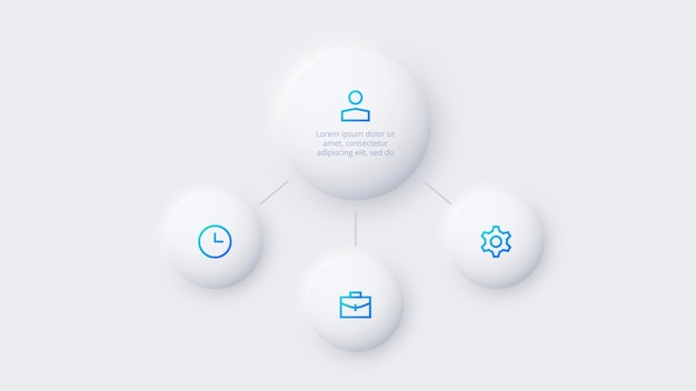 Neumorphic circle elements for infographic Template for diagram graph presentation and chart Skeuomorph concept with 4 options parts steps or processes
