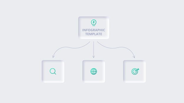 Neumorphic flow chart infographic Creative concept for infographic with 3 steps options parts or processes