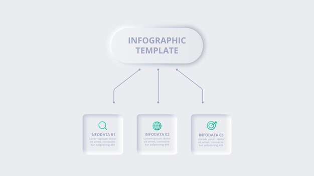 neumorphic flow chart infographic creative concept for infographic with 3 steps options parts or processes