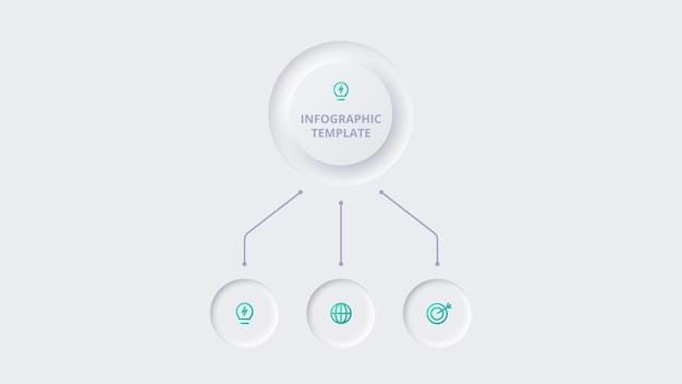 Neumorphic flow chart infographic Creative concept for infographic with 3 steps options parts or processes