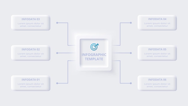 Neumorphic flow chart infographic Creative concept for infographic with 6 steps