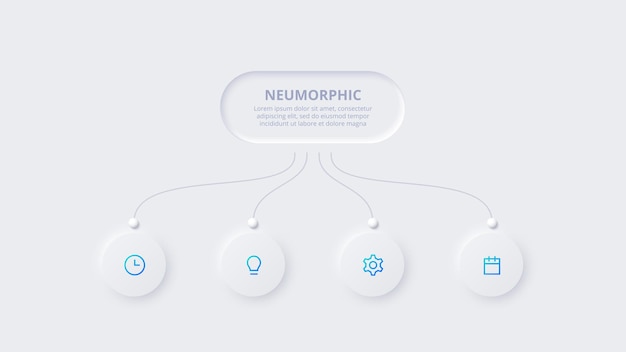 Neumorphic flow chart infographic Template for diagram graph presentation and chart Skeuomorph concept with 5 options parts steps or processes