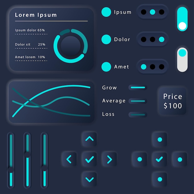 neumorphic share market user interface elements stock icon design illustration vector