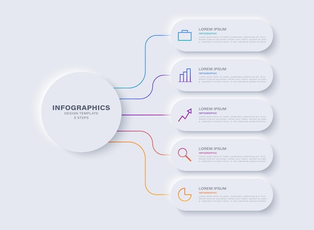 Neumorphism design infographic or five option chart