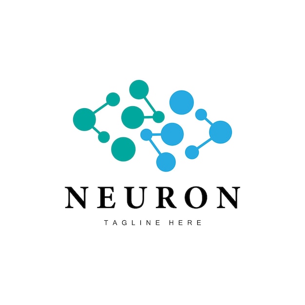 Neuronin logo, terveyden kuvitus, DNA-molekyyli, hermosolu, abstrakti yksinkertainen kuvitus