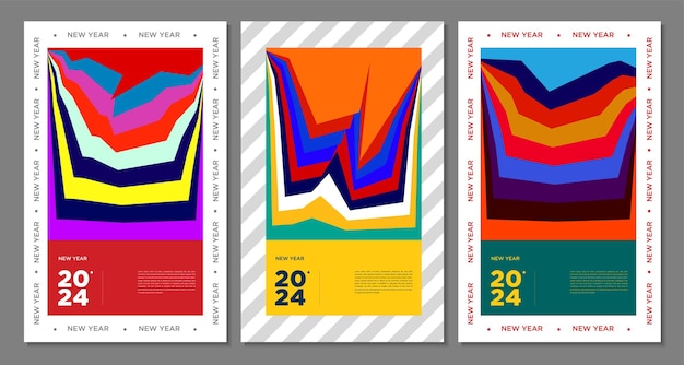New Year 2024 Colorful Abstract Geometric and Fluid for Poster and Banner Greeting Card