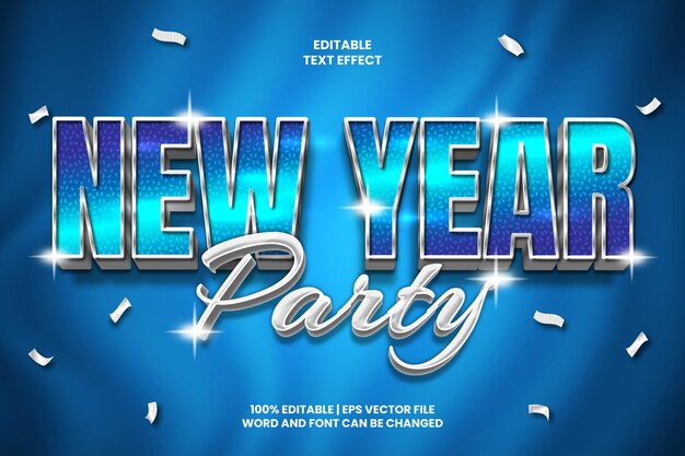 new year party text effect editable 3d style
