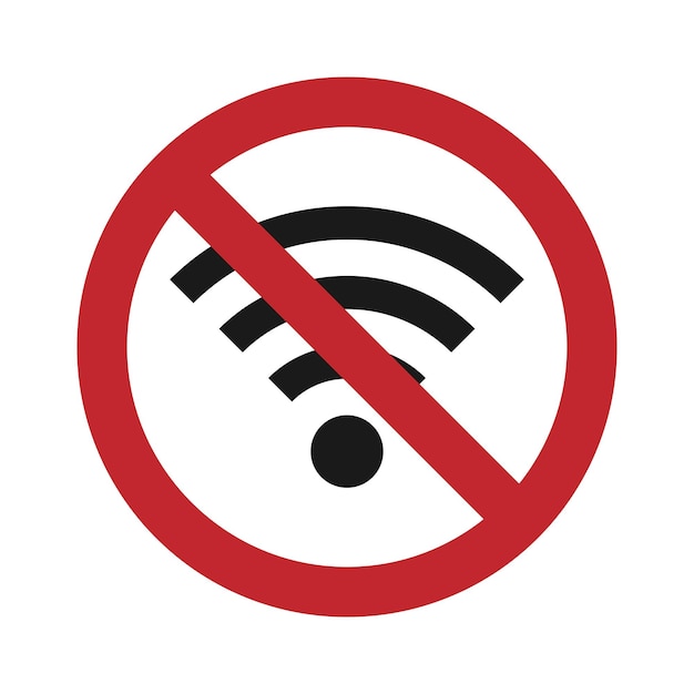 No wifi. Red ban circle sign. Prohibition wireless network pictogram.